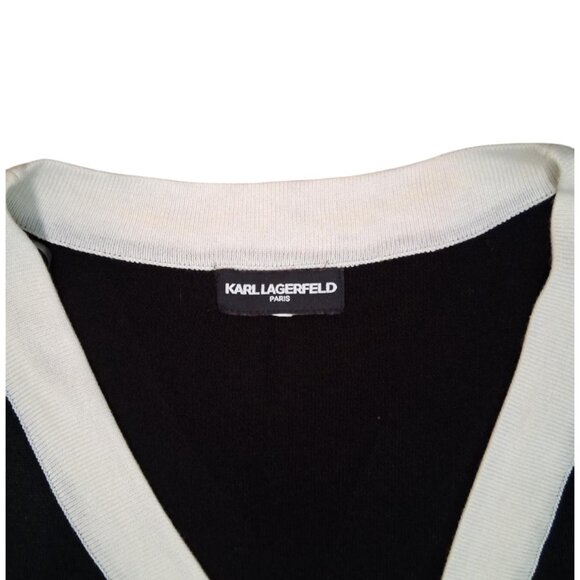 Karl Lagerfeld Paris Black W/Cream Trim Knit Open Cardigan Sweater Size OS - Picture 6 of 8